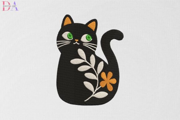 Black Cat Floral Silhouette: A Thoughtful Addition for Etsy Embroidery Sellers