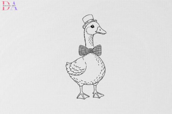 Cute Goose with Bow Tie and Top Hat: A Charming Embroidery Design for Personalized Gifts